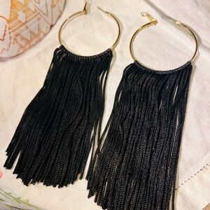 Black and Gold Fringe Tassel Earrings